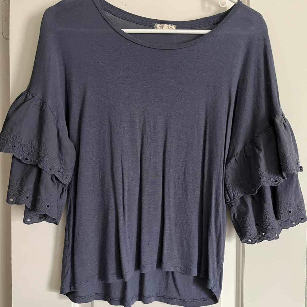 Blue short sleeve top with ruffle sleeves size medium